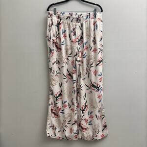 Briggs Wide Leg Loose Relaxed Fit Linen Pants Tropical Leaf Print Womens Size XL